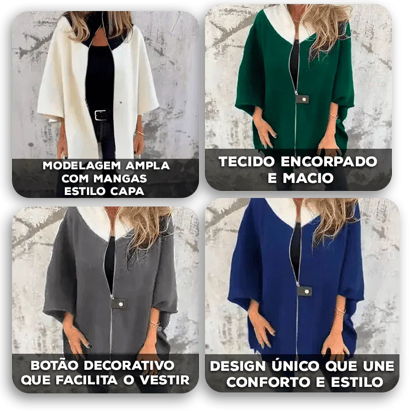 Casaco Georgia Flair™ com Gola Contrastante e Modelagem Ampla / A Sofisticação Urbana em sua Versão Mais Autêntica!