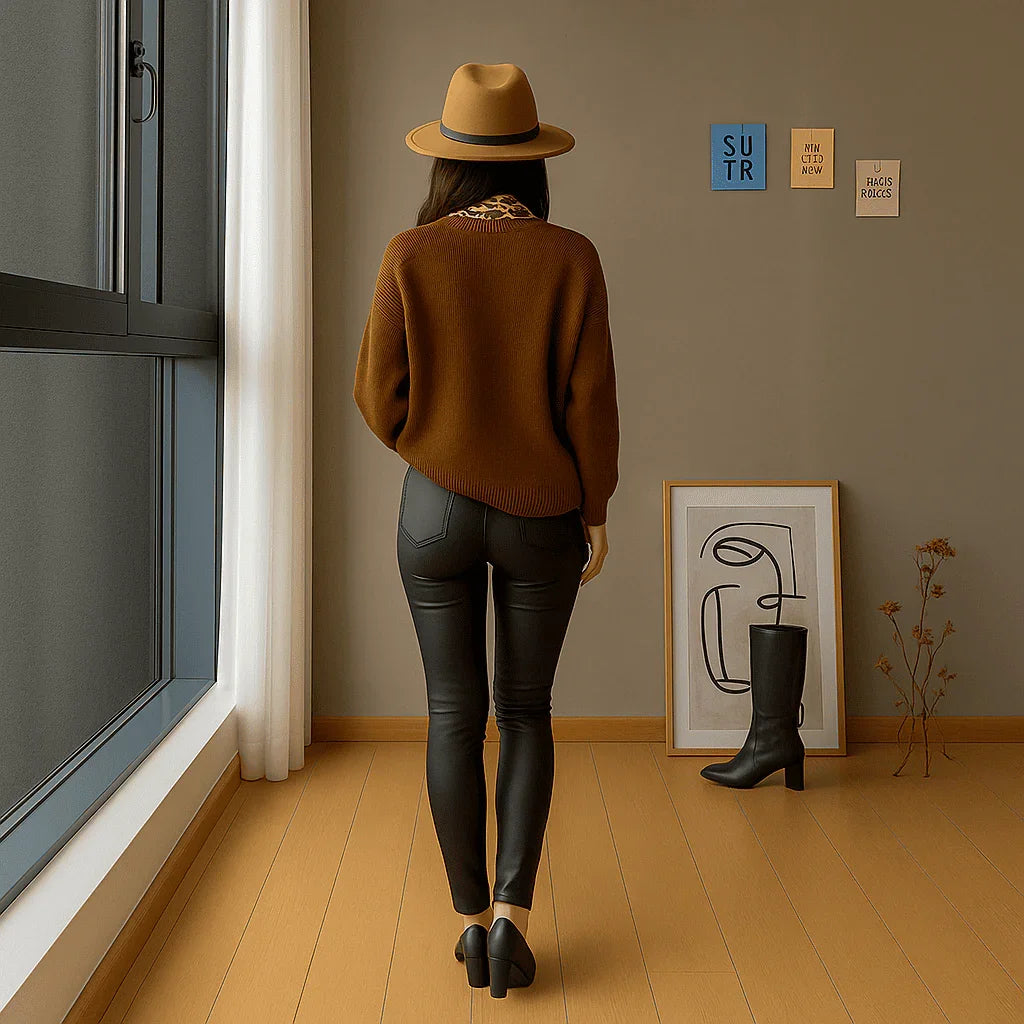 Calça Lunna™ Em Couro e Cintura Alta e Interior Térmico / Elegância e Conforto que se Moldam ao Seu Corpo!