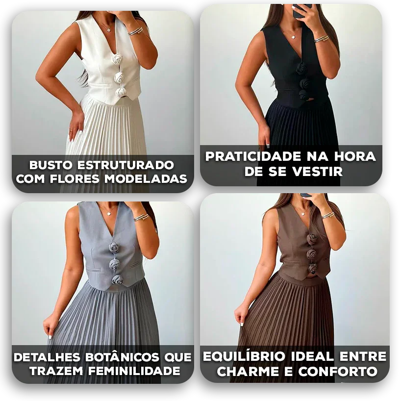 Conjunto Annabeth™ em Alfaiataria Suave com Detalhes Florais / Leveza e Sofisticação para Todos os Momentos