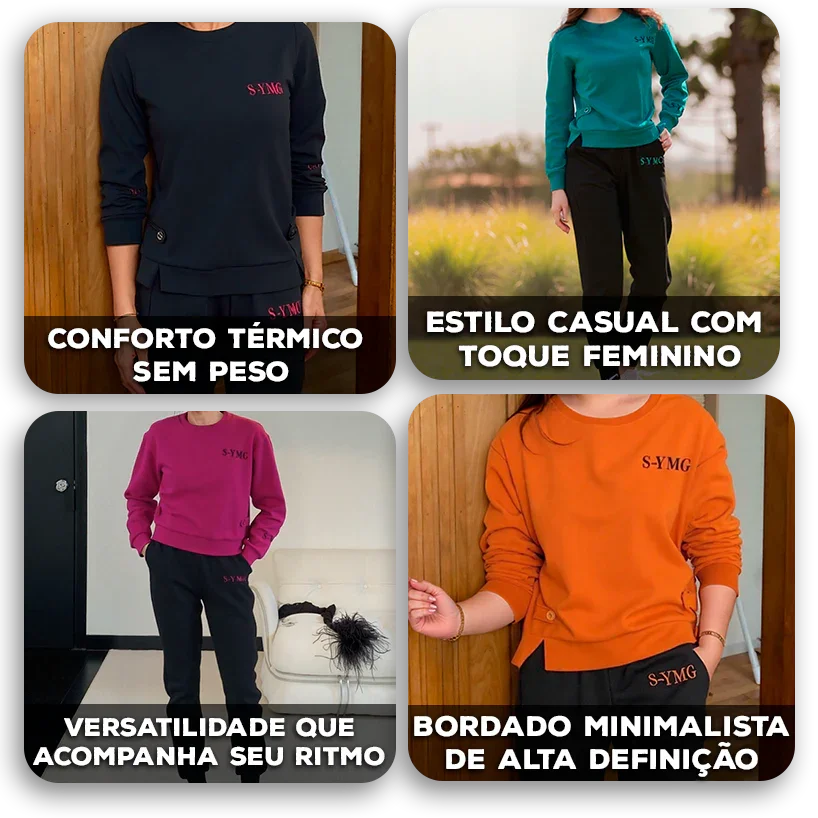 Conjunto Samira™ em Moletom com Estilo Casual e Bordado Delicado / Delicadeza e Estilo para Rotinas com Personalidade