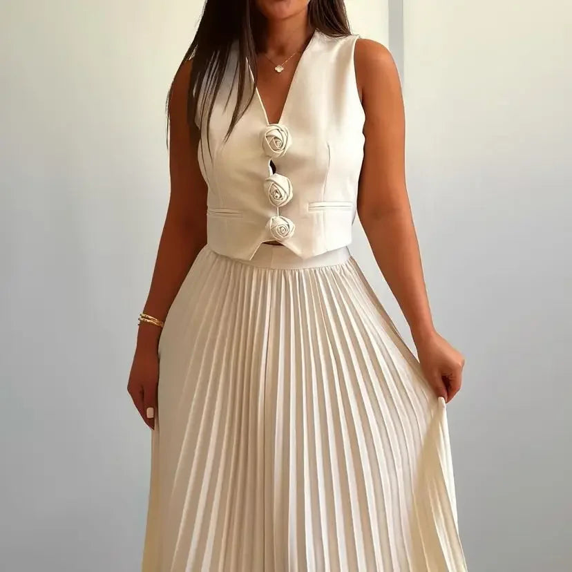 Conjunto Annabeth™ em Alfaiataria Suave com Detalhes Florais / Leveza e Sofisticação para Todos os Momentos