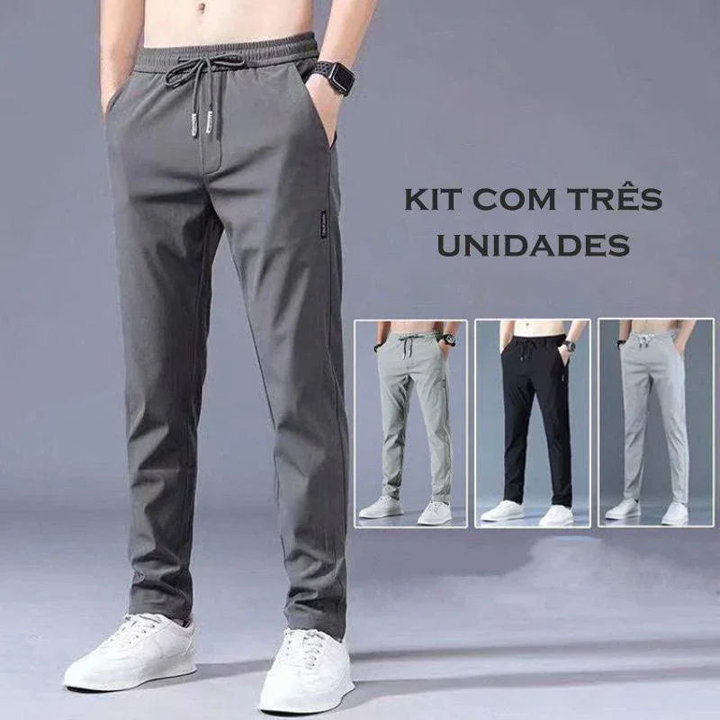 Calças Unissex Stronger em Seda Gelo / Kit com 3 Unidades (Preto, Cinza, Verde)