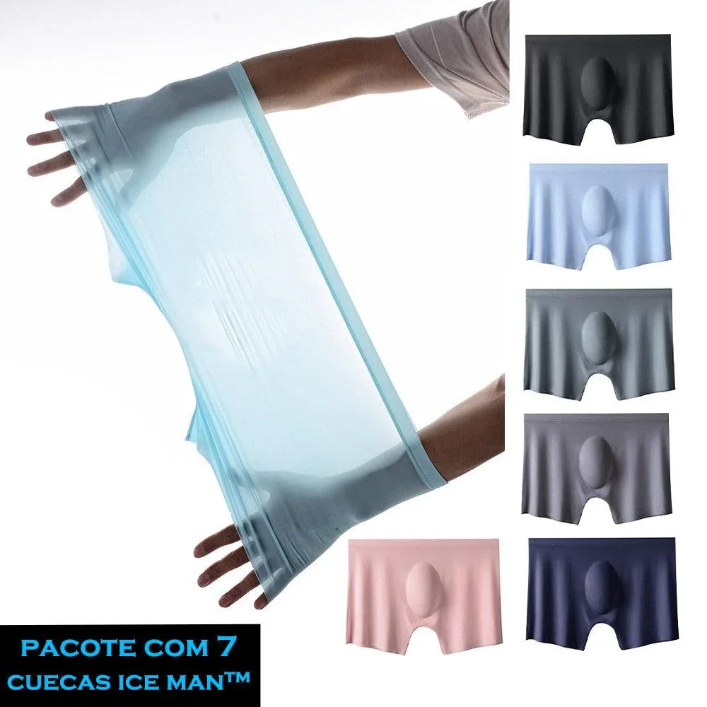 Kit com 7 Cuecas Boxers Antiodor e Antibacterianas Ice Man™ em Seda Gelo / As campeãs em Frescor, Elasticidade e Conforto!
