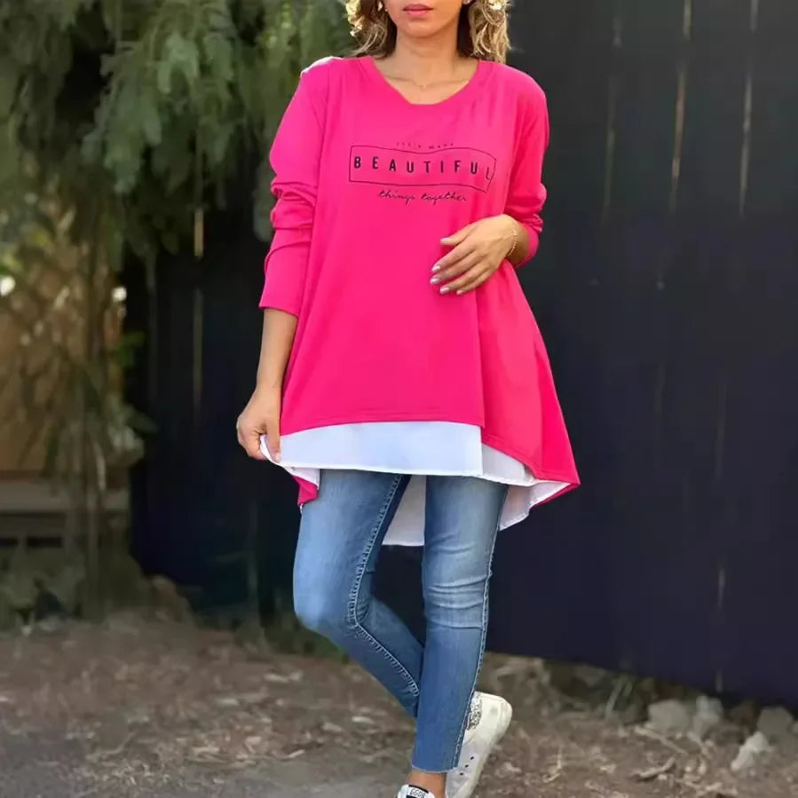 Blusa Avelina™ em Malha Moletinho com Efeito em Camadas / Conforto Sofisticado e Estilo Sofisticado em Uma Só Peça!