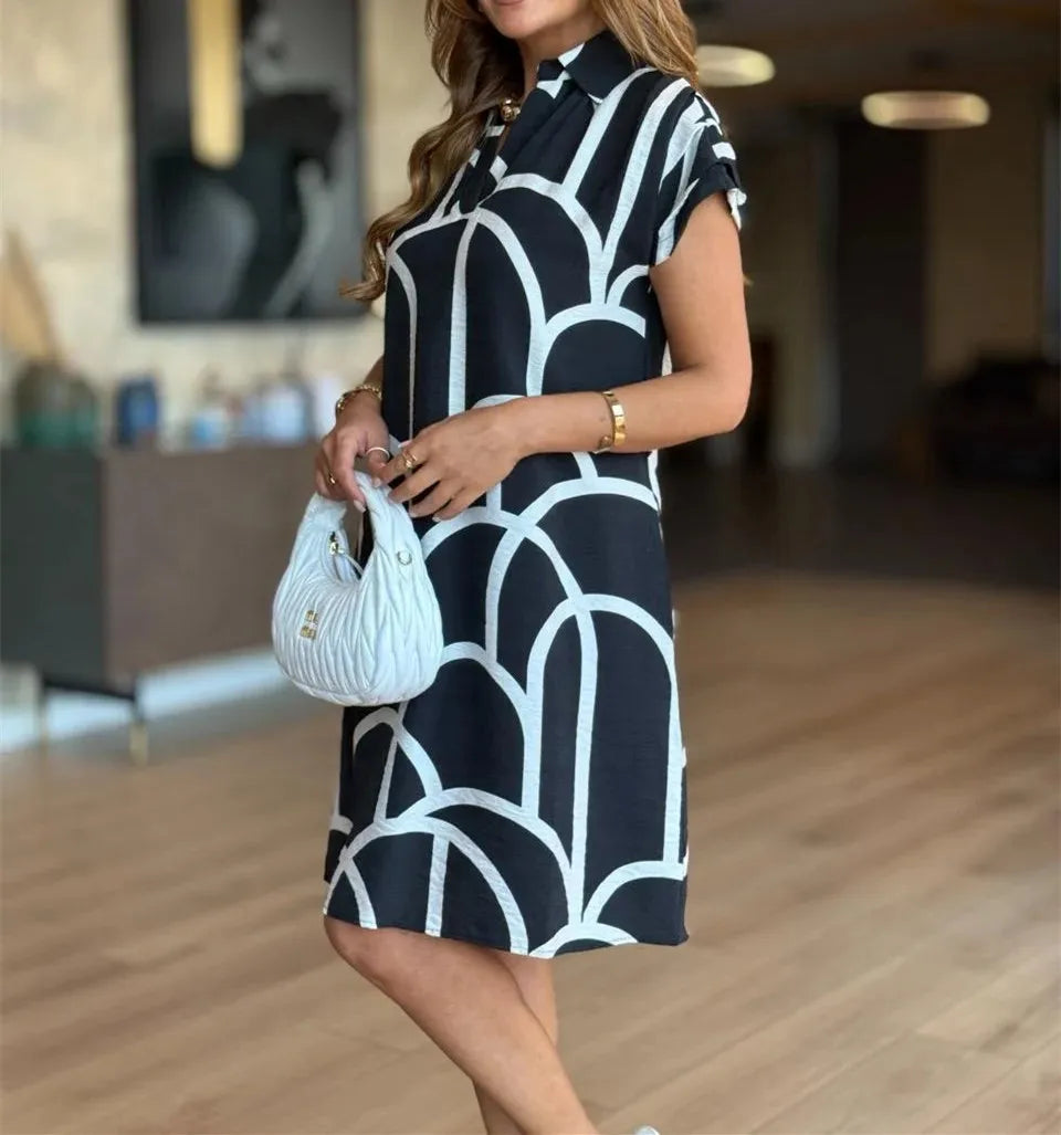 Vestido Polo MareLuna™ Em Viscose com Estampa Mediterrânea / Leveza e Encanto em Cada Detalhe!