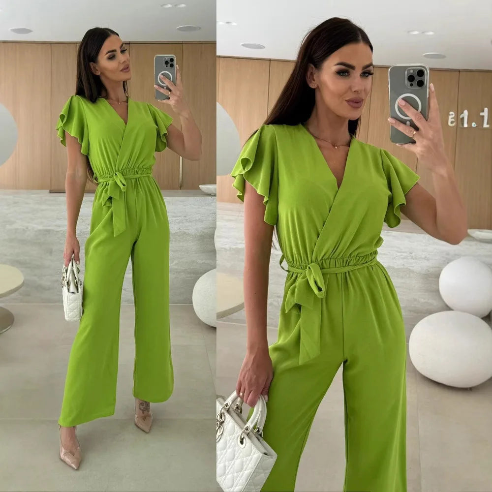 Macacão Louisiana™ com Decote V e Mangas Babado / Praticidade Elegante em Uma Só Peça!