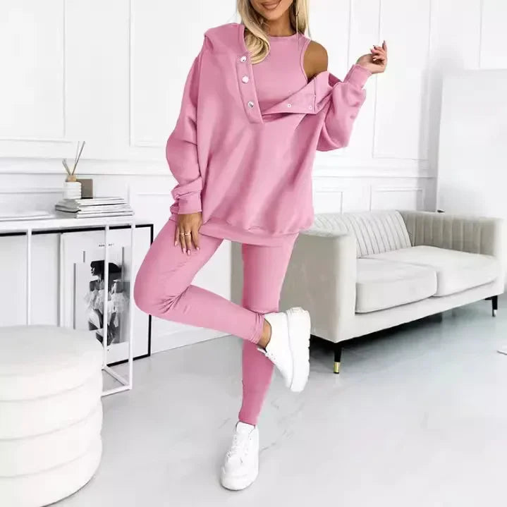 Conjunto Moletom Solenne™ com Design Casual-Chique em Três Camadas / Minimalismo Refinado que se Destaca com Discrição.