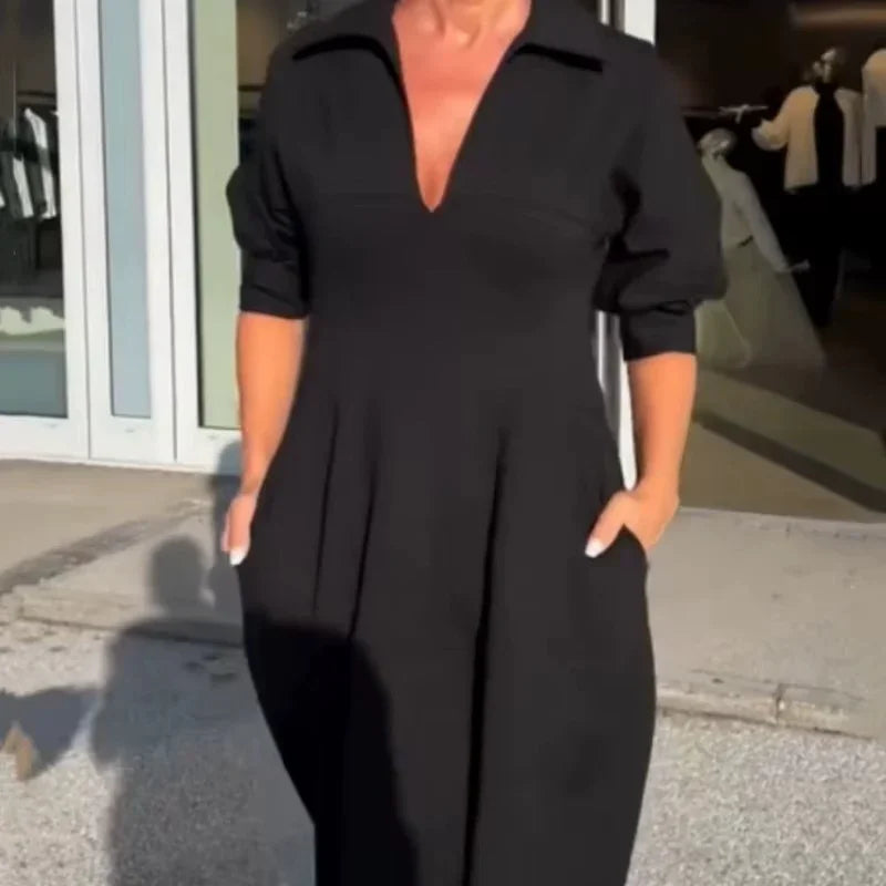 Vestido Alencar™ com Decote Chemise e Corte Midi Estruturado / Onde o Minimalismo se Encontra Com a Elegância Urbana!