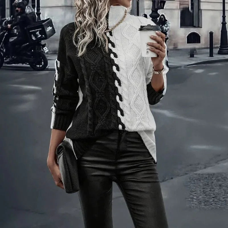 Suéter Mirelle™ em Tricot de Cashmere com Contraste Artesanal / Aconchego Refinado com Estilo que Marca Presença!