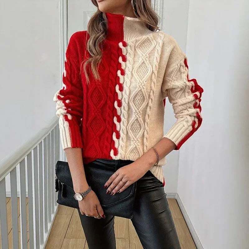 Suéter Mirelle™ em Tricot de Cashmere com Contraste Artesanal / Aconchego Refinado com Estilo que Marca Presença!