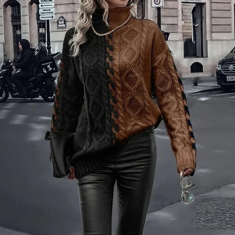 Suéter Mirelle™ em Tricot de Cashmere com Contraste Artesanal / Aconchego Refinado com Estilo que Marca Presença!