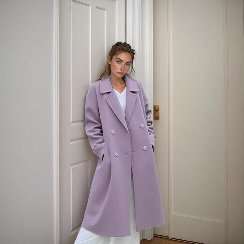 Casaco Noelle™ Estilo Sobretudo com Lapela Clássica / Elegância Minimalista e Aconchego para os Dias Frios