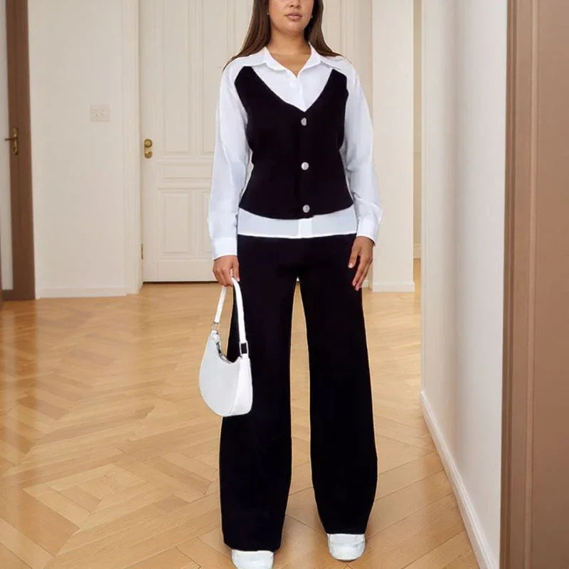 Conjunto Harmonie™ com Camisa Colete Estilo Alfaiataria e Calça Soltinha / A Combinação Ideal entre Sofisticação e Aconchego!