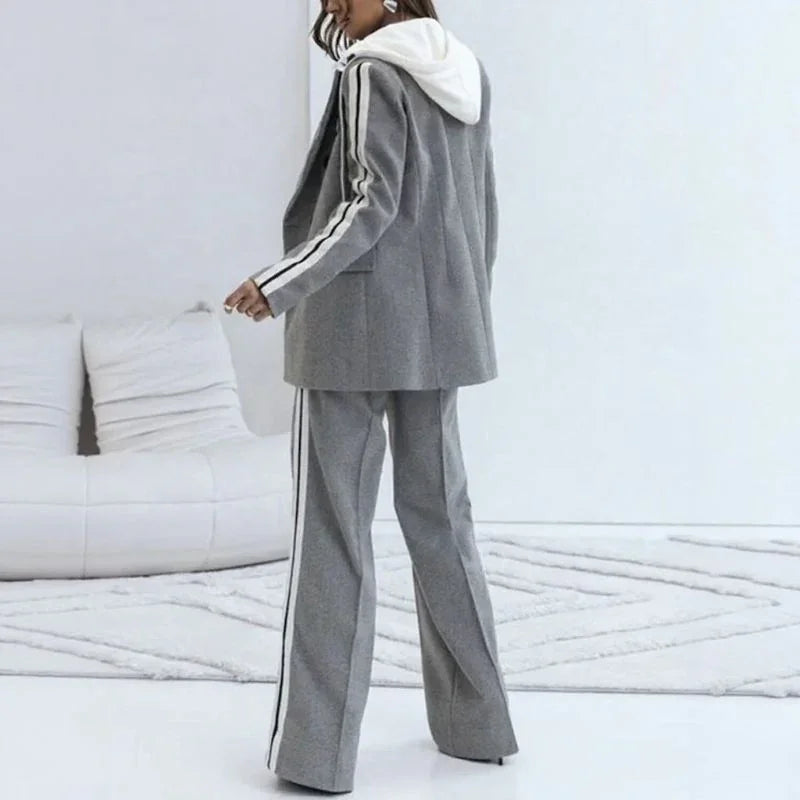 Conjunto Feline™ com Blazer Duplo e Calça em Alfaiataria Casual / Para Mulheres que Se Destacam Sem Precisar Dizer Uma Palavra