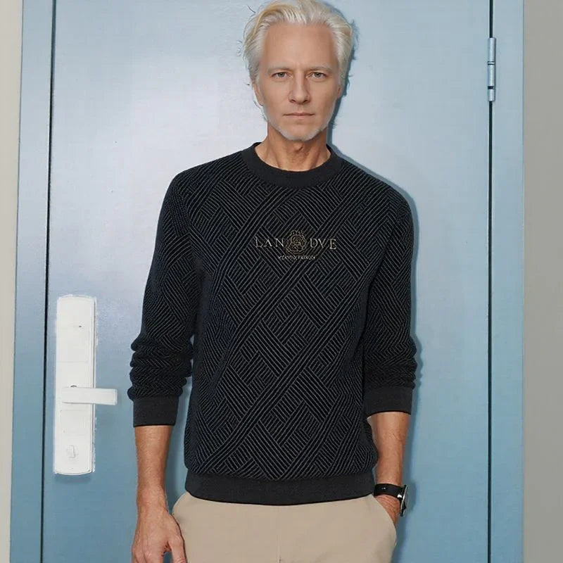 Suéter Bravaro™ com Trama Geométrica e Forro Térmico / Estilo de Presença para Homens que Sabem se Vestir com Discrição e Classe.