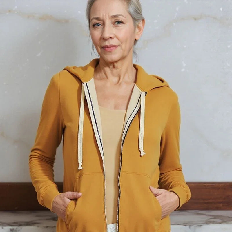 Casaco Longo Lunna™ em Moletom com Capuz Aconchegante/ Estilo Casual Chique para Todos os Momentos.