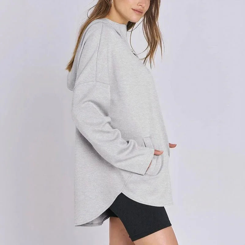 Moletom Estilo Túnica Aurelia™ em Malha Premium com Zíper ¼ / Sofisticação Descomplicada para Todas as Estações