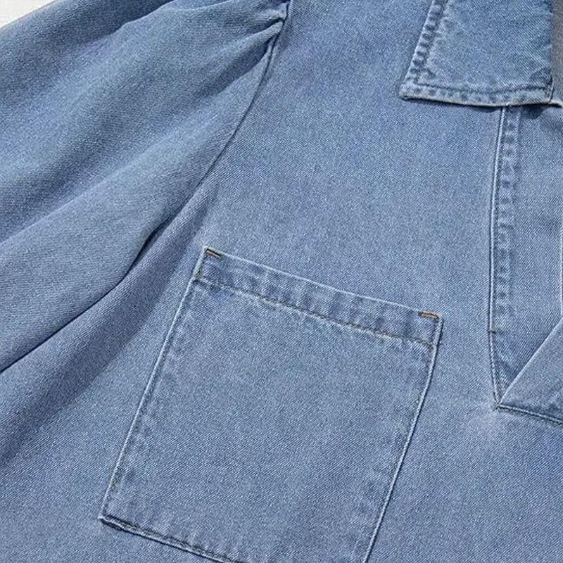 Vestido Jeans Madalena™ com Gola Lapela e Manga Bufante / O Clássico Renovado com Conforto e Feminilidade