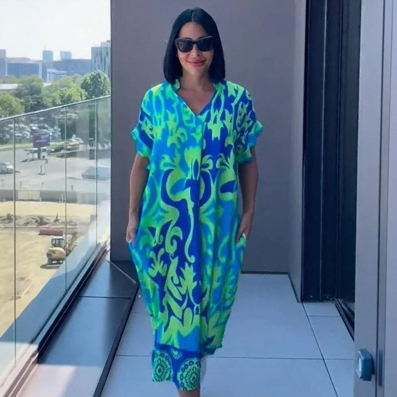Vestido Oceania™ Em Viscose com Corte Amplo e Estampa Tropical / A Peça que Une Conforto e Beleza Sem Esforço!