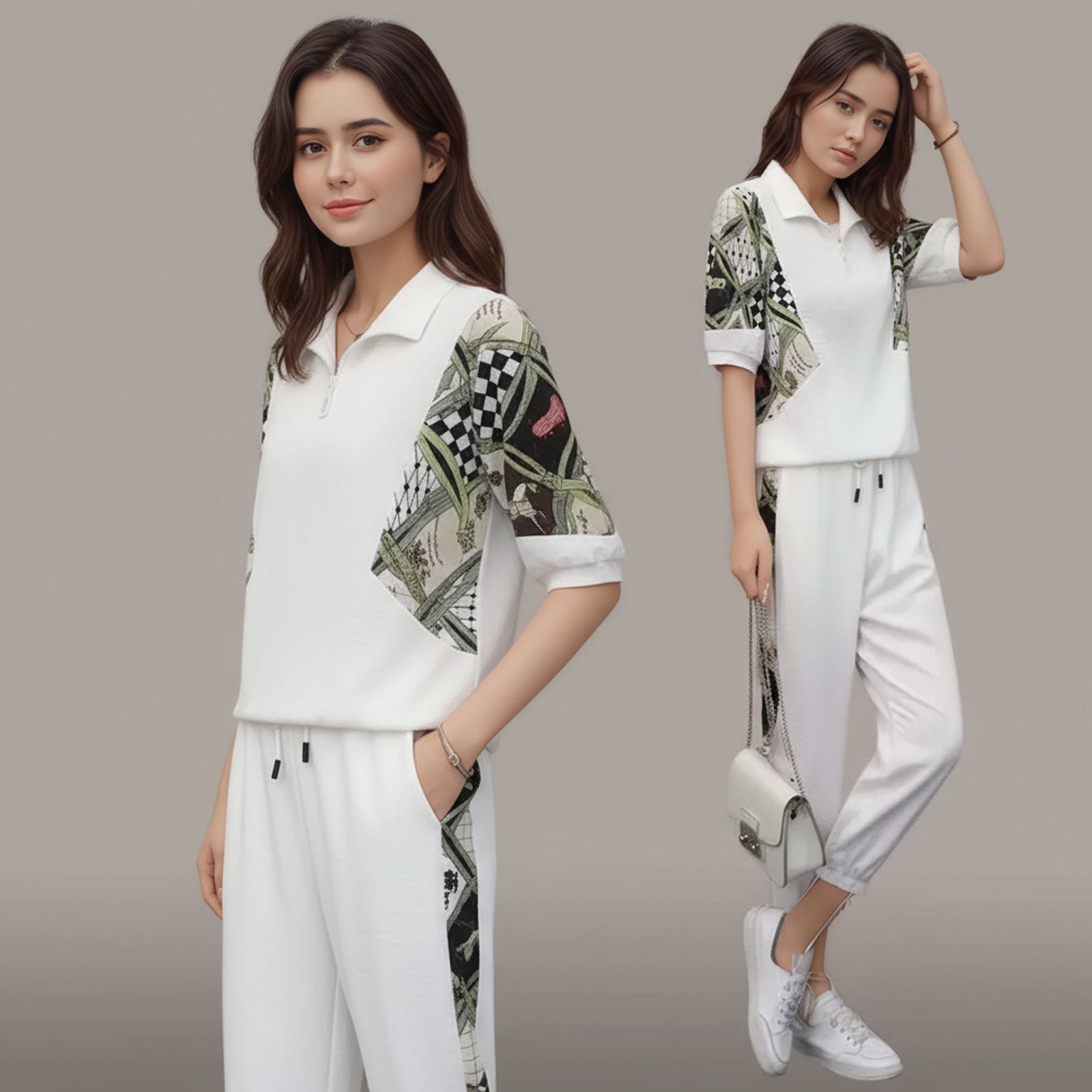 Conjunto Mosaique™ com Gola Zíper e Estampa Contrastante / Arte, Movimento e Conforto em Cada Traço