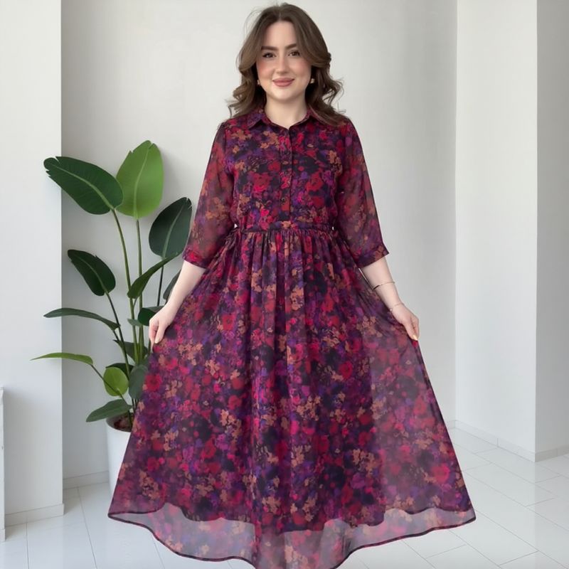 Vestido Athenea™ em Viscose Floral / O Charme Clássico da Mulher Moderna!