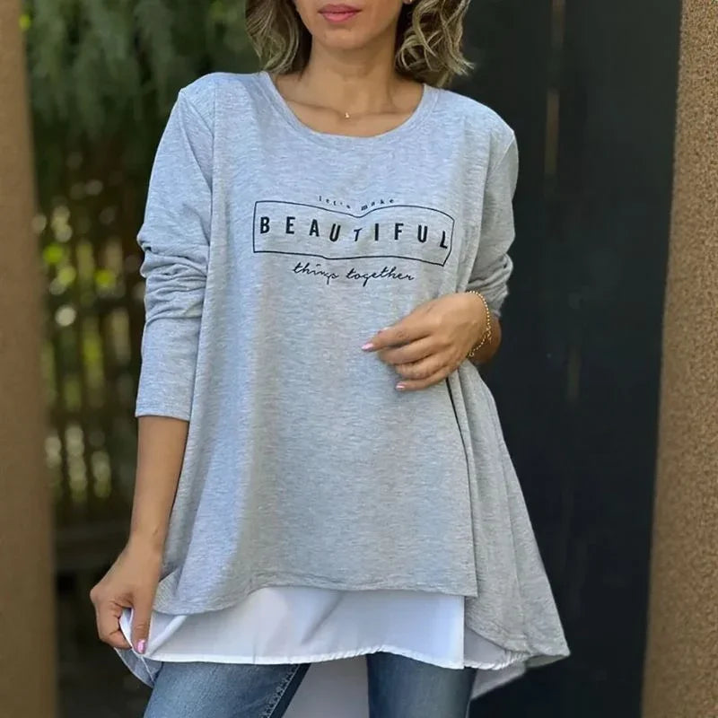 Blusa Avelina™ em Malha Moletinho com Efeito em Camadas / Conforto Sofisticado e Estilo Sofisticado em Uma Só Peça!