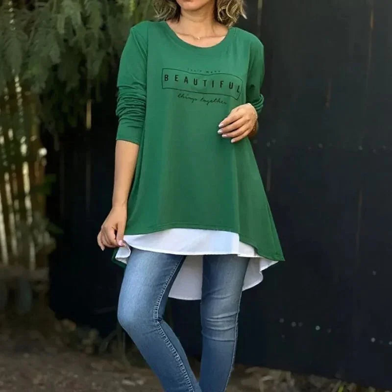 Blusa Avelina™ em Malha Moletinho com Efeito em Camadas / Conforto Sofisticado e Estilo Sofisticado em Uma Só Peça!