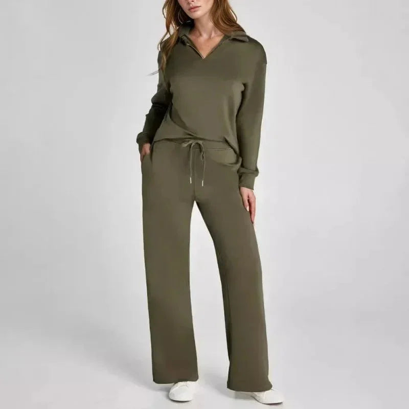 Conjunto Doralice™ com Blusa Gola V e Calça Reta de Malha Premium / Conforto Atemporal com Estilo que Abraça a Mulher Moderna!