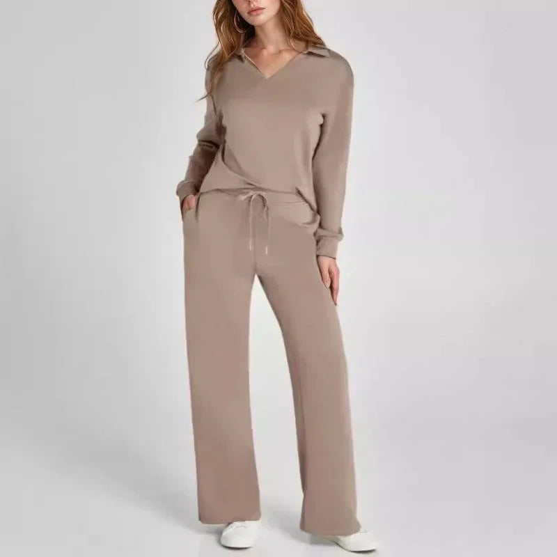 Conjunto Doralice™ com Blusa Gola V e Calça Reta de Malha Premium / Conforto Atemporal com Estilo que Abraça a Mulher Moderna!