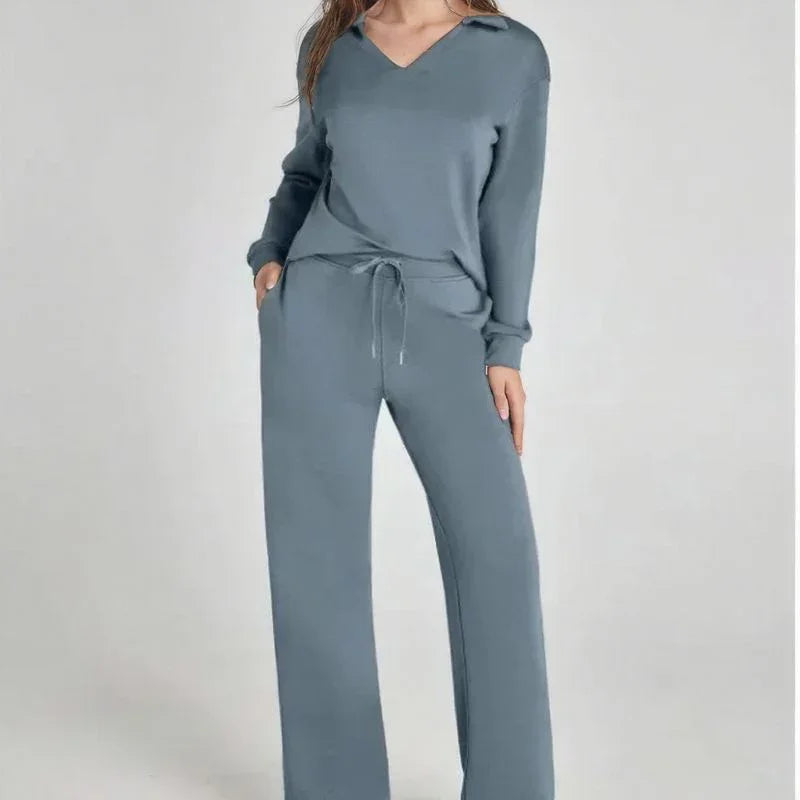 Conjunto Doralice™ com Blusa Gola V e Calça Reta de Malha Premium / Conforto Atemporal com Estilo que Abraça a Mulher Moderna!