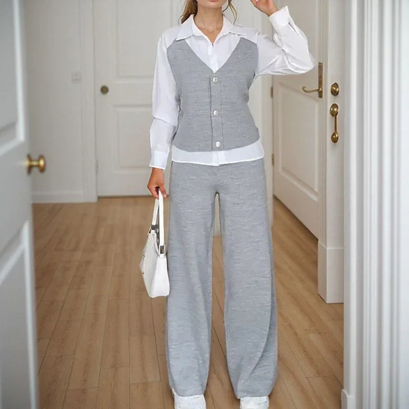 Conjunto Harmonie™ com Camisa Colete Estilo Alfaiataria e Calça Soltinha / A Combinação Ideal entre Sofisticação e Aconchego!