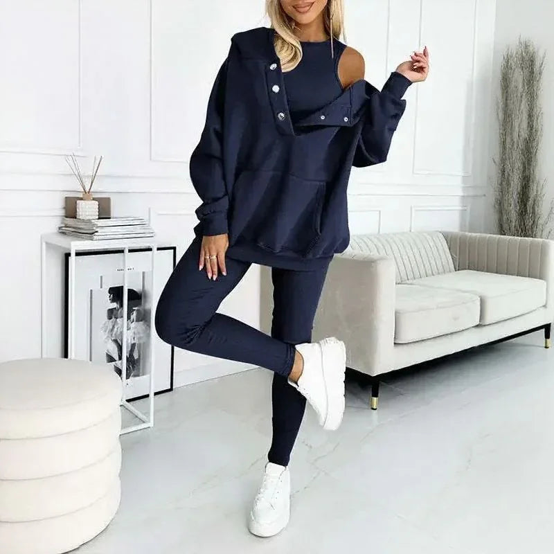 Conjunto Moletom Solenne™ com Design Casual-Chique em Três Camadas / Minimalismo Refinado que se Destaca com Discrição.