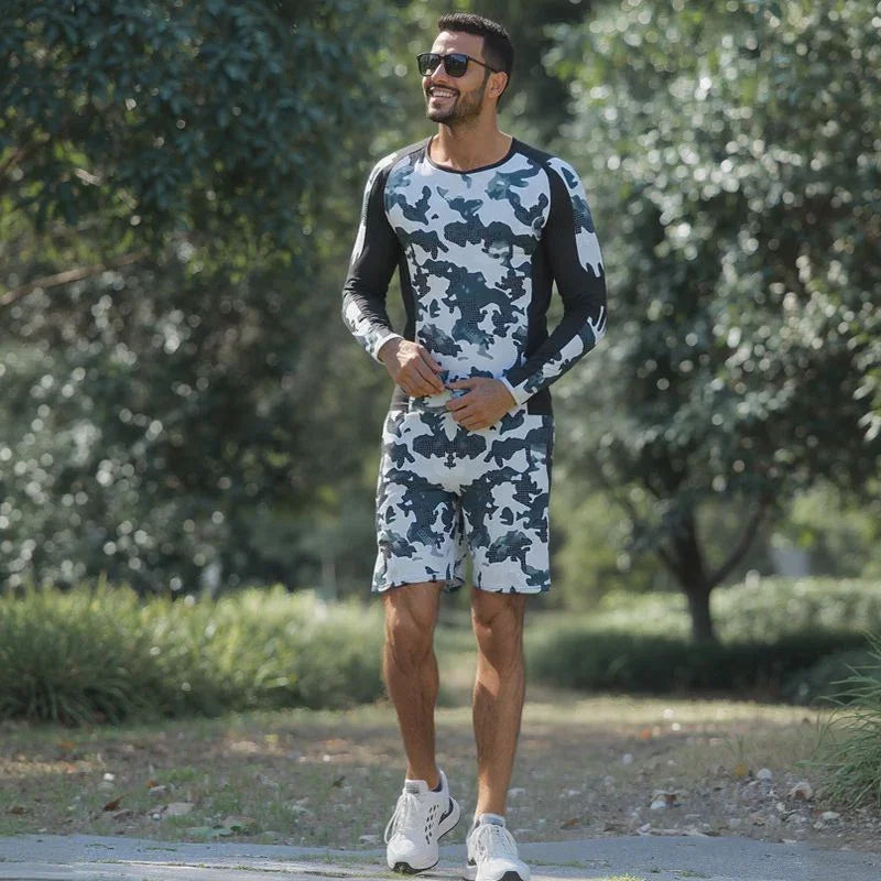 Conjunto Esportivo IronMan™ com Camiseta, Calça e Shorts de Compressão / Performance Máxima e Estilo Militar para Treinos Sem Limites!