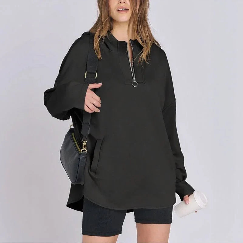 Moletom Estilo Túnica Aurelia™ em Malha Premium com Zíper ¼ / Sofisticação Descomplicada para Todas as Estações