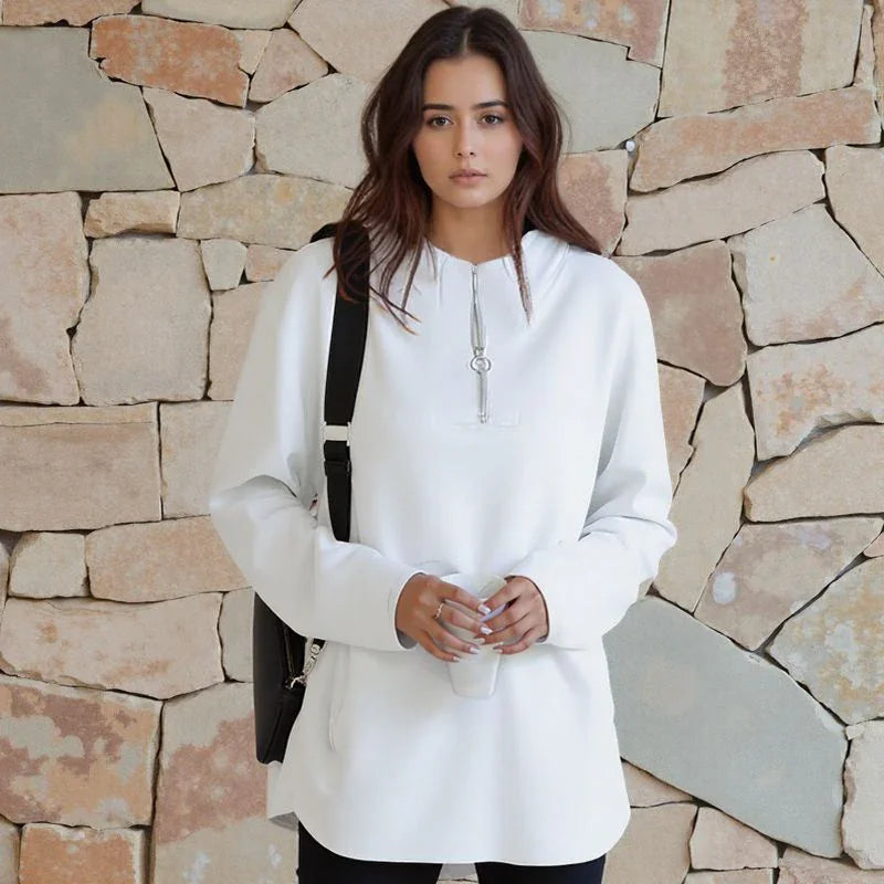 Moletom Estilo Túnica Aurelia™ em Malha Premium com Zíper ¼ / Sofisticação Descomplicada para Todas as Estações