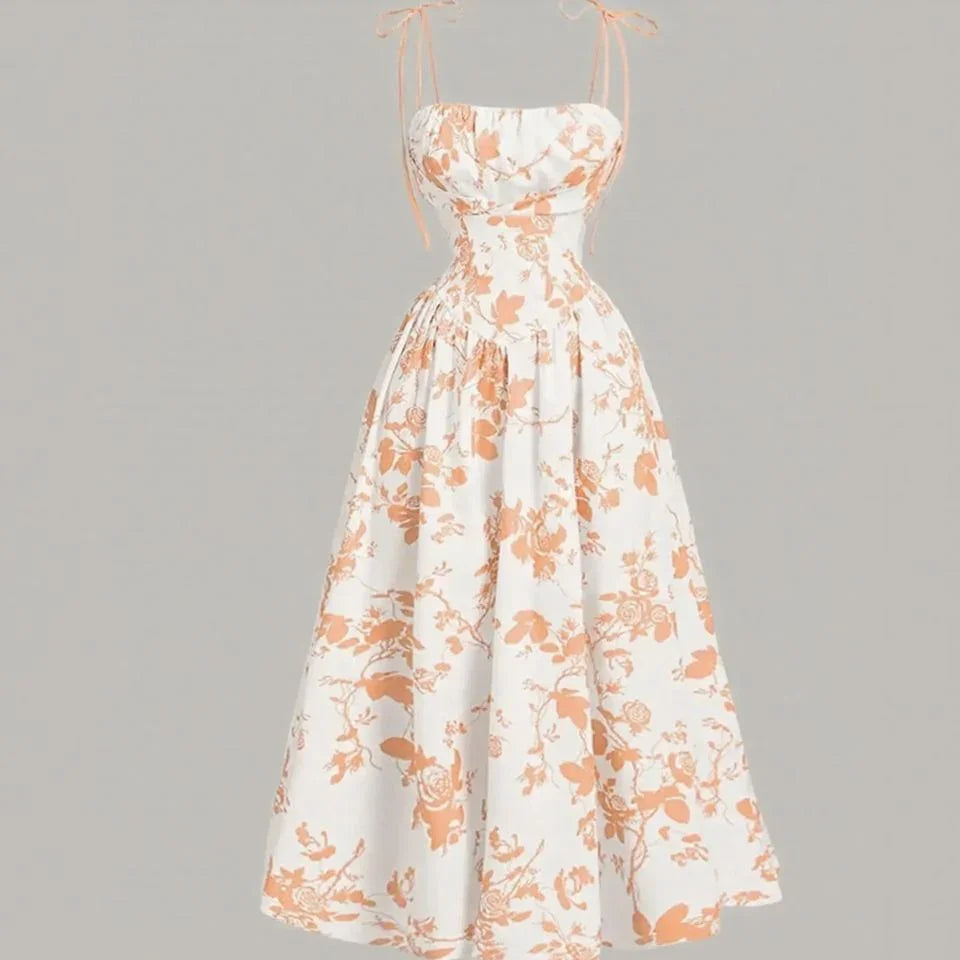 Vestido Violetta™ com Estampa Floral e Saia Ampla Confortável / Sofisticação Atemporal e Liberdade para Mulheres de Reais!