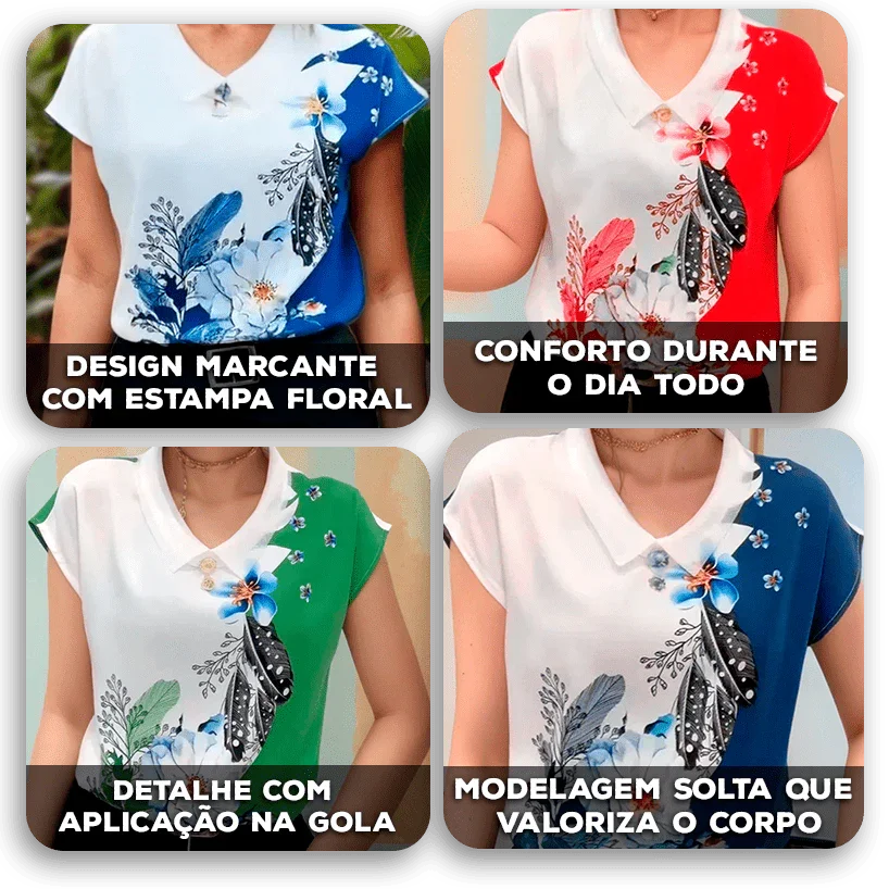 [COMPRE 1 E LEVE 2] Blusinha Lysandra™ com Gola Polo Suave e Viscose Acetinada Estampada / Um Toque de Sofisticação para Seus Dias Mais Inspirados!