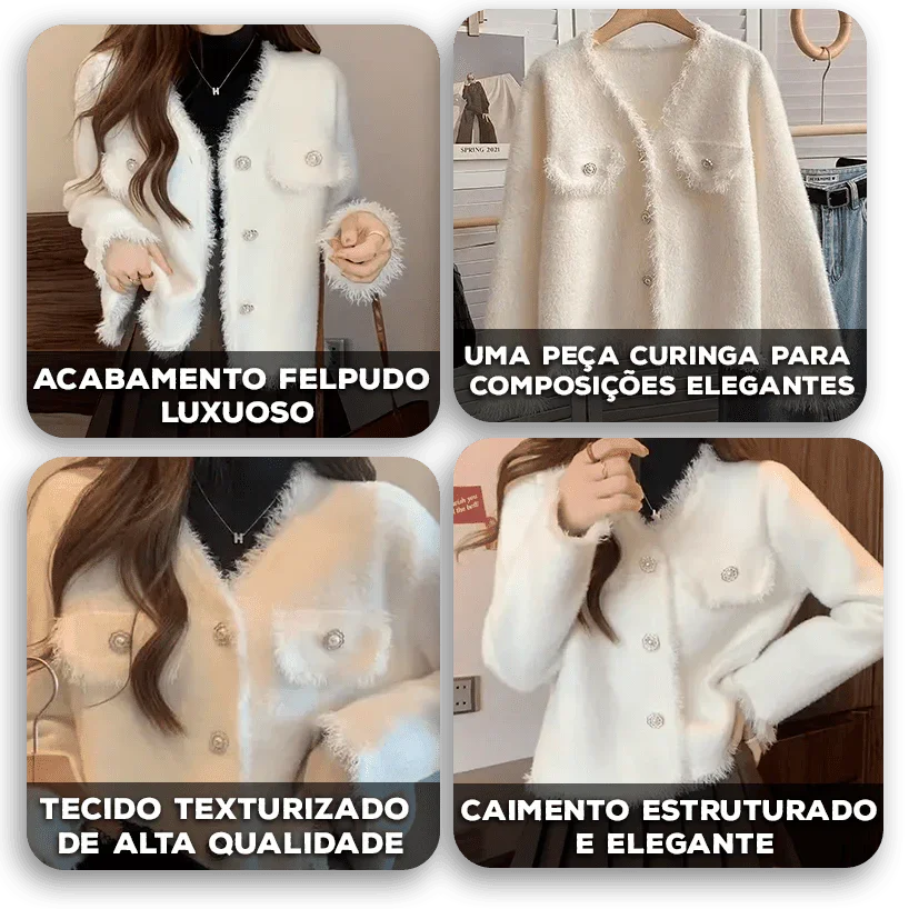 Casaco Odette™ com Tecido em Pelúcia Felpuda e Botões Sofisticados  / Inspirado no Charme Francês em Cada Detalhe!