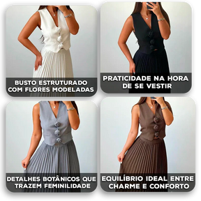 Conjunto Annabeth™ em Alfaiataria Suave com Detalhes Florais / Leveza e Sofisticação para Todos os Momentos