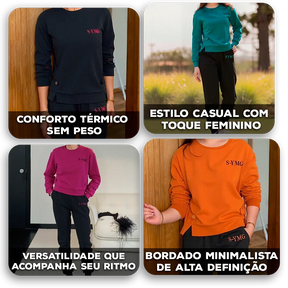 Conjunto Samira™ em Moletom com Estilo Casual e Bordado Delicado / Delicadeza e Estilo para Rotinas com Personalidade
