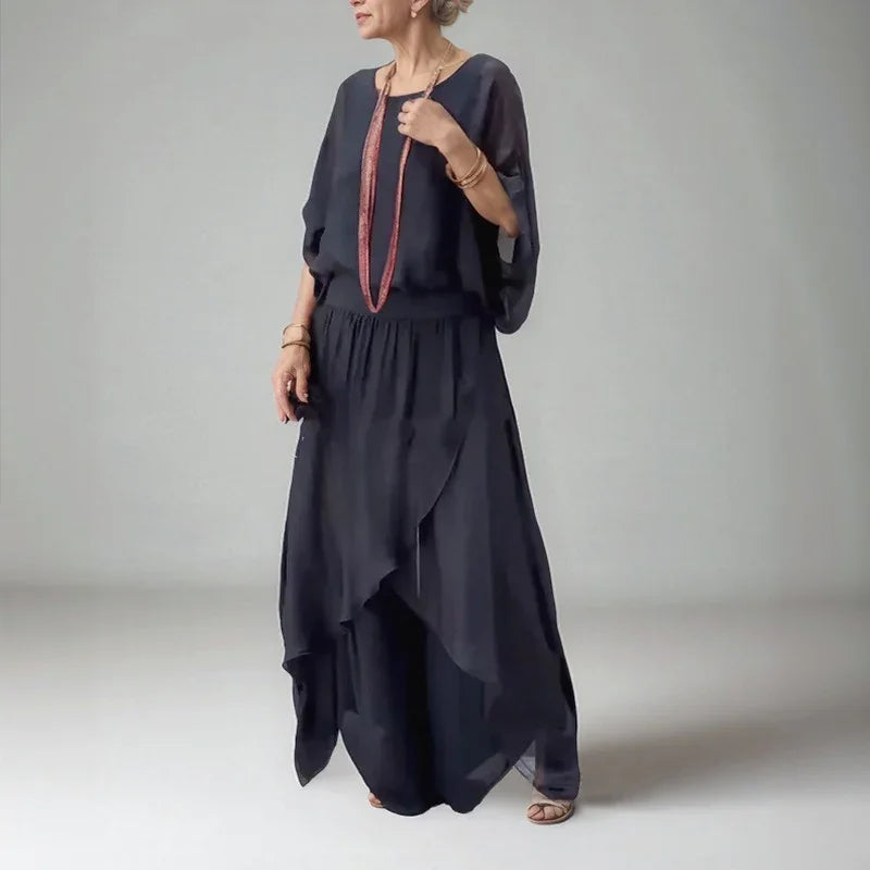 Conjunto Zafira™ em Viscose com Camadas Soltas e Cintura Confortável / Conforto Chic que Te Acompanha Onde For