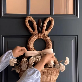 Cesta De Porta em Formato de Coelho em Fibra Natural / Beleza Artesanal em Formato de Coelho