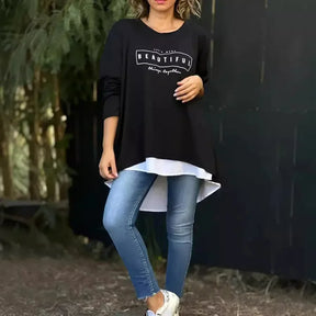 Blusa Avelina™ em Malha Moletinho com Efeito em Camadas / Conforto Sofisticado e Estilo Sofisticado em Uma Só Peça!