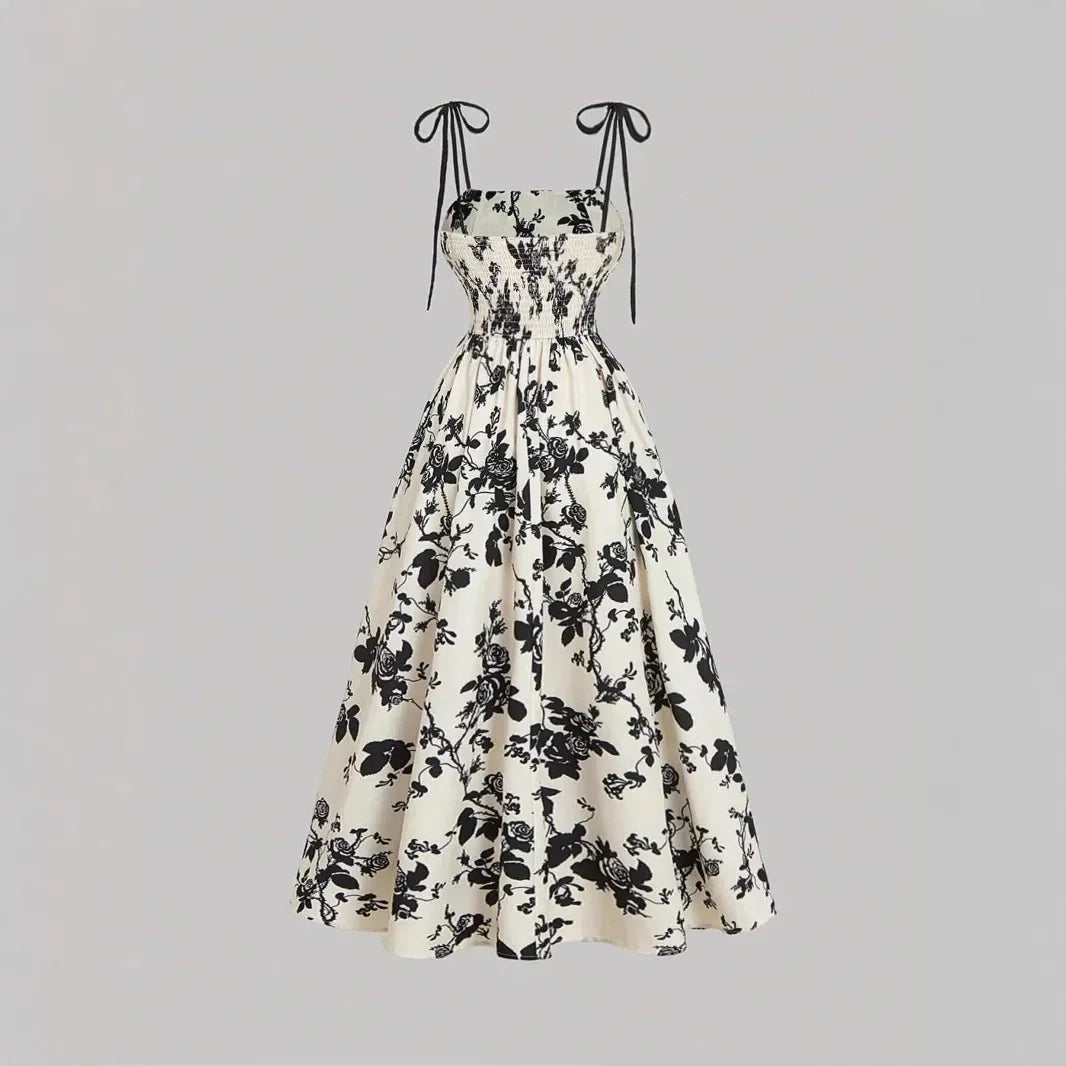 Vestido Violetta™ com Estampa Floral e Saia Ampla Confortável / Sofisticação Atemporal e Liberdade para Mulheres de Reais!