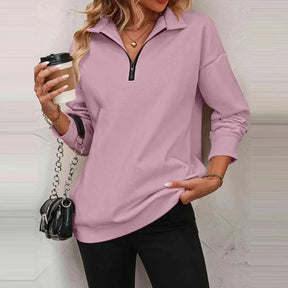 Blusa Olivia™ em Moletom Premium com Gola Alta e Zíper Frontal  / A Peça-Coringa que Vai com Tudo!
