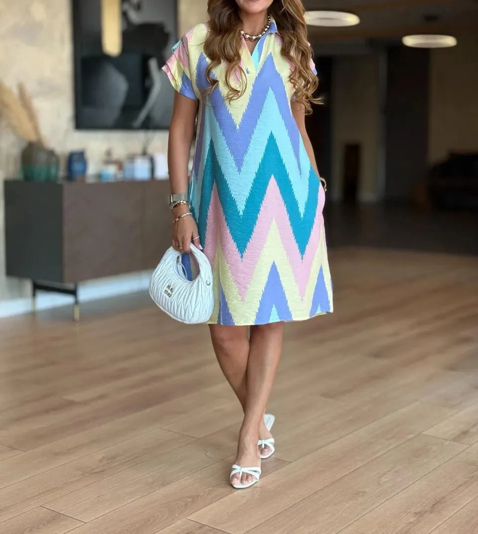 Vestido Polo MareLuna™ Em Viscose com Estampa Mediterrânea / Leveza e Encanto em Cada Detalhe!