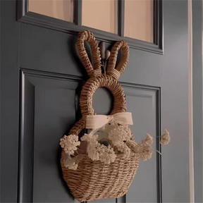 Cesta De Porta em Formato de Coelho em Fibra Natural / Beleza Artesanal em Formato de Coelho