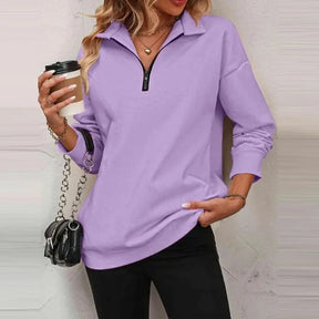 Blusa Olivia™ em Moletom Premium com Gola Alta e Zíper Frontal  / A Peça-Coringa que Vai com Tudo!