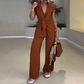 Conjunto Bella Fiore™ em Tecido Premium com Laço Frontal na Cintura / Onde o Frescor Encontra o Requinte!