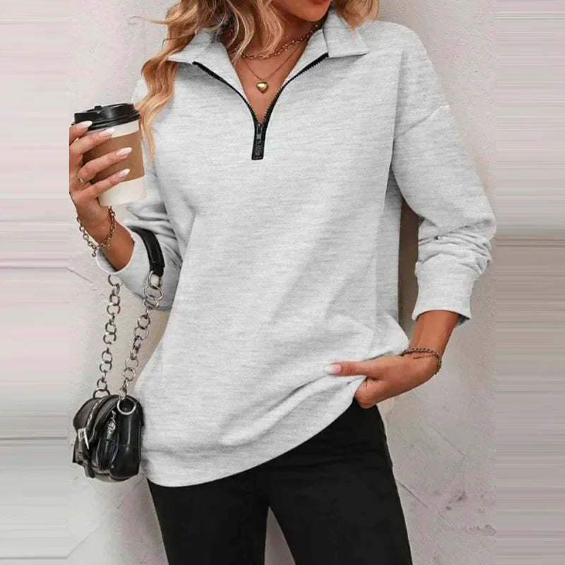 Blusa Olivia™ em Moletom Premium com Gola Alta e Zíper Frontal  / A Peça-Coringa que Vai com Tudo!